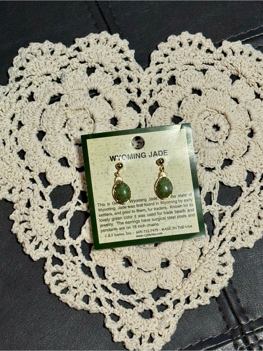 C & J Sayles Wyoming Green Jade Gold Drop Earrings